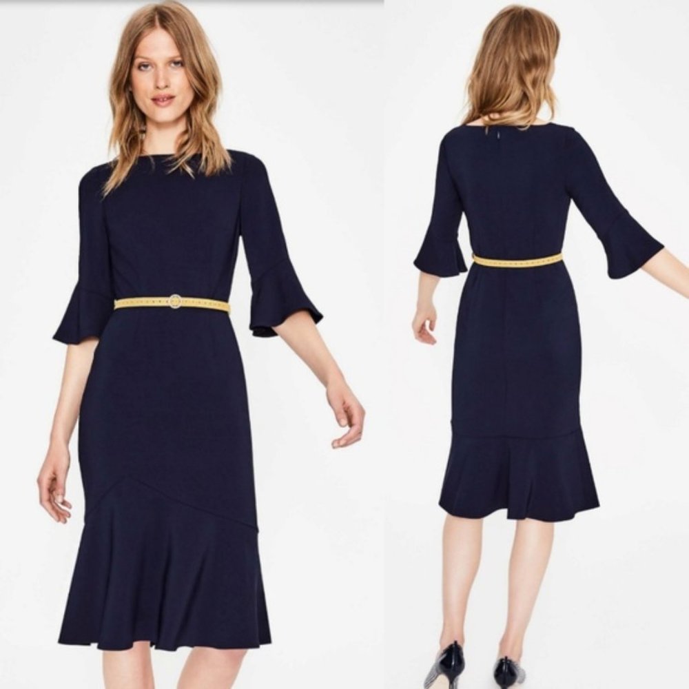 Boden Tall Navy blue Flippy Pencil flounce dress